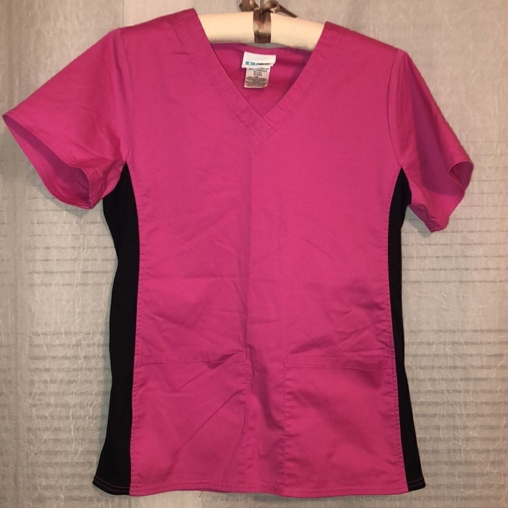 Scrubstar S Pink Black Combo Scrub Top